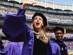 Taylor Swift wearing her "very first" cap and gown at NYU graduation.