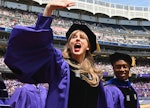 Taylor Swift wearing her "very first" cap and gown at NYU graduation.