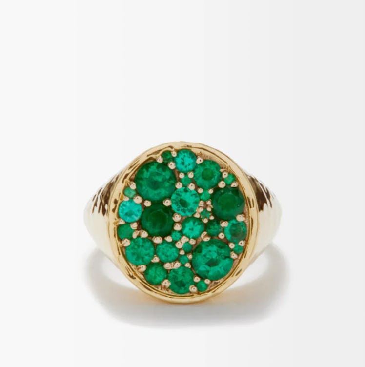 Octavia emerald & 18kt gold signet ring