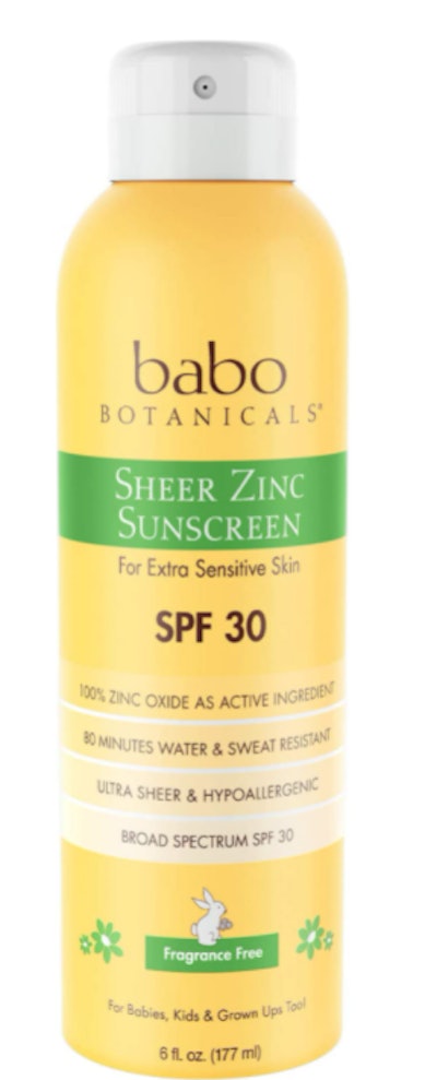 Babo Botanicals Sheer Zinc Continuous Spray Sunscreen is a kid-safe beauty product.