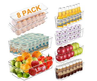 Starter kit complete with clear bins in a variety of sizes to fit any shelf in your fridge.