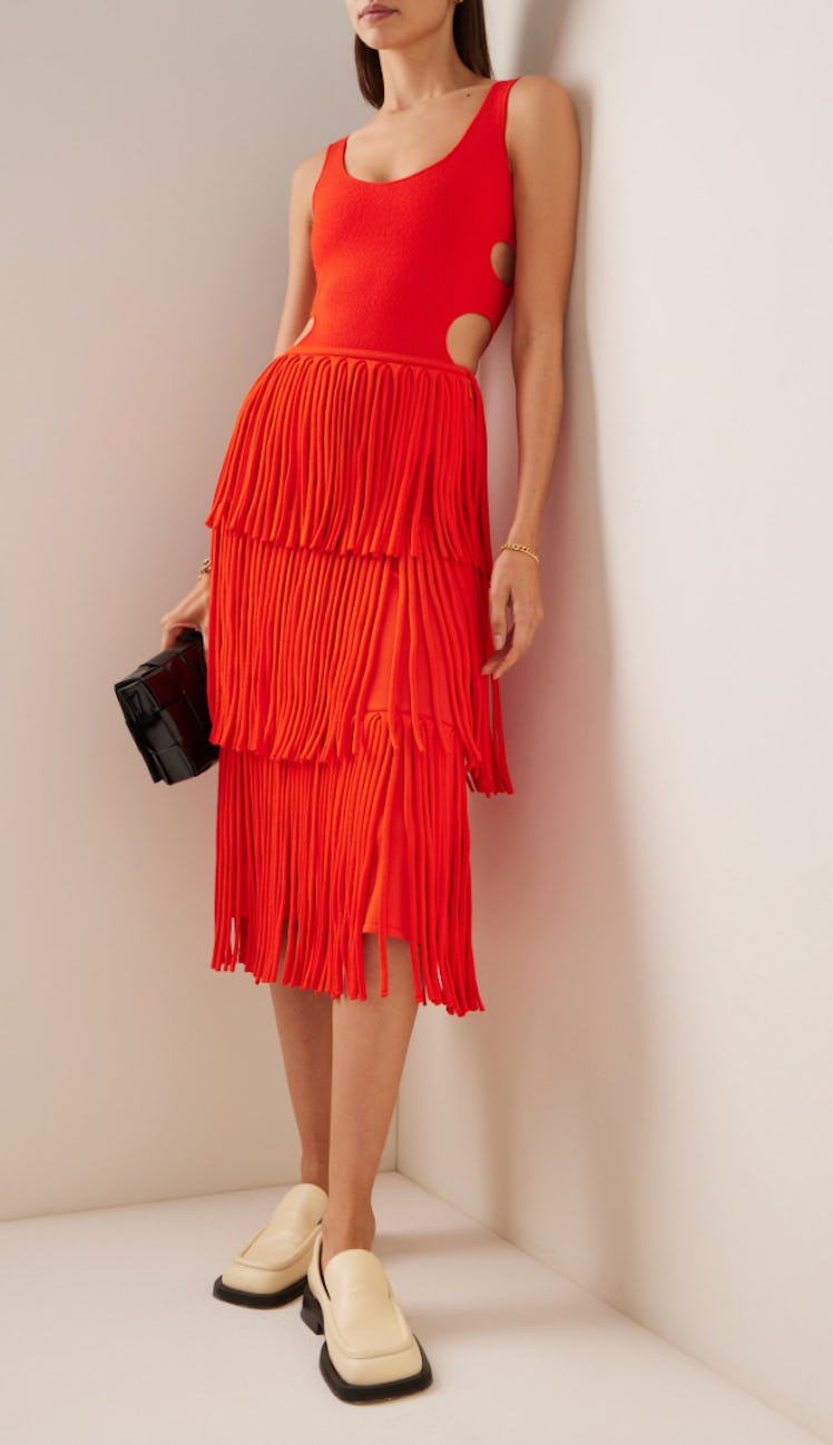 Low-Rise Fringed Maxi Skirt