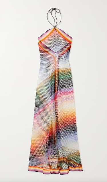Striped Crochet-Knit Halterneck Maxi Dress