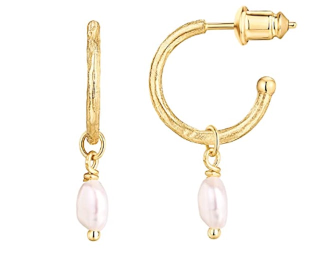 best pearl earrings huggies with dangling pearls