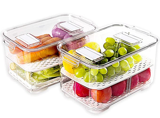 Clear acrylic produce bin with strainer capability