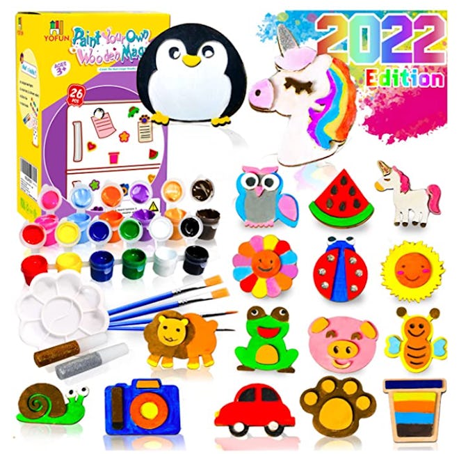 One birthday party hack is to buy this YOFUN 26-Piece Wooden Magnet Paint Kit as an activity and par...
