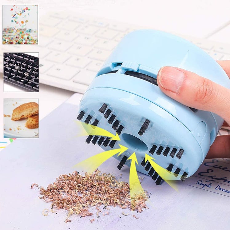 To clean tabletop messes in your apartment, this mini vacuum is super handy. 
