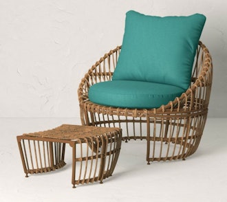 Topanga Club Chair with Ottoman - Blue/Brown 
