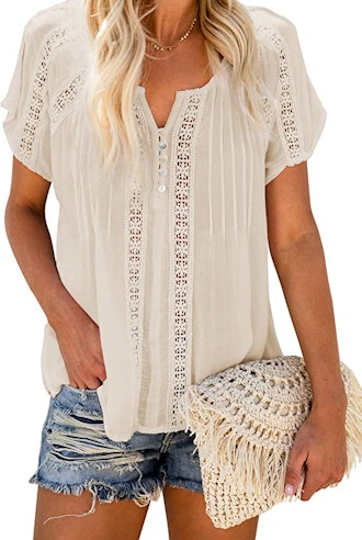 Dokotoo V Neck Lace Eyelet Top