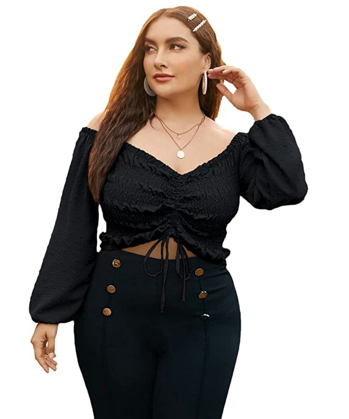 Floerns Lantern Sleeve Crop Top
