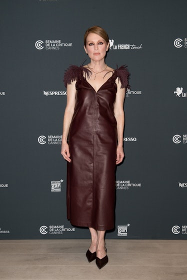 Julianne Moore wearing a burgundy leather dress at Cannes