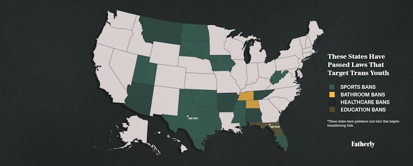 a map of states that have passed bills limiting the rights of trans youth