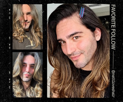 Pictures od Matthew Newman with his long blow dried hair showing the latest viral tiktok blowout tut...