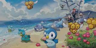 artwork of Pokemon having a beach party for Pokemon Legends Arceus