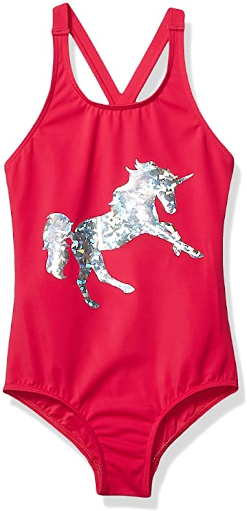 red one piece bathing suit with sequin unicorn child safety aquatic visibility swimsuit to prevent d...