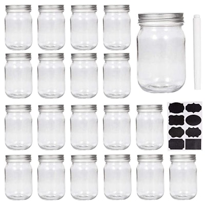 TOMNK 16 Pack 16oz Glass Juice Bottles with Lids and Straws Travel