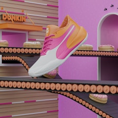 An image of PUMA and Dunkin's new Triple Basketball sneaker for Iced Coffee day.