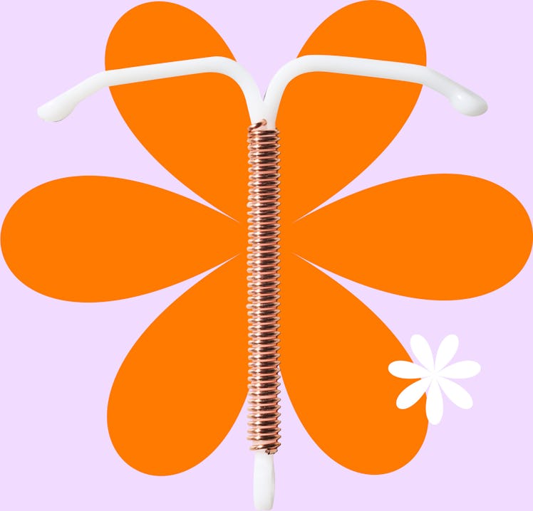 Collage of an IUD and an orange flower