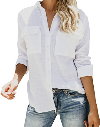 Runcati Button Down V Neck Shirt With Pockets