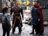 Xochitl Gomez as America Chavez, Benedict Wong as Wong and Benedict Cumberbatch as Stephen Strange