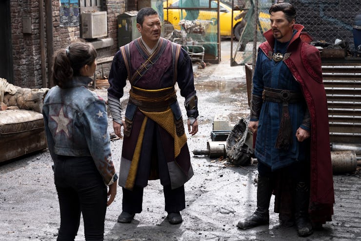 Xochitl Gomez as America Chavez, Benedict Wong as Wong and Benedict Cumberbatch as Stephen Strange