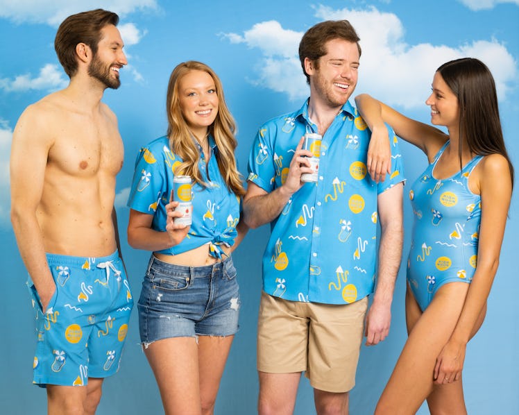The High Noon swimsuit collection features swimsuits and Hawaiian shirts.