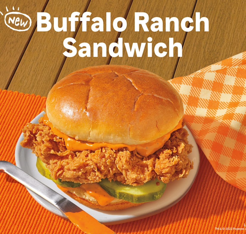Popeyes' Buffalo Ranch Chicken Sandwich features a brand new sauce.