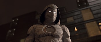 Marc Spector (Oscar Isaac) wearing his iconic superhero armor in Moon Knight