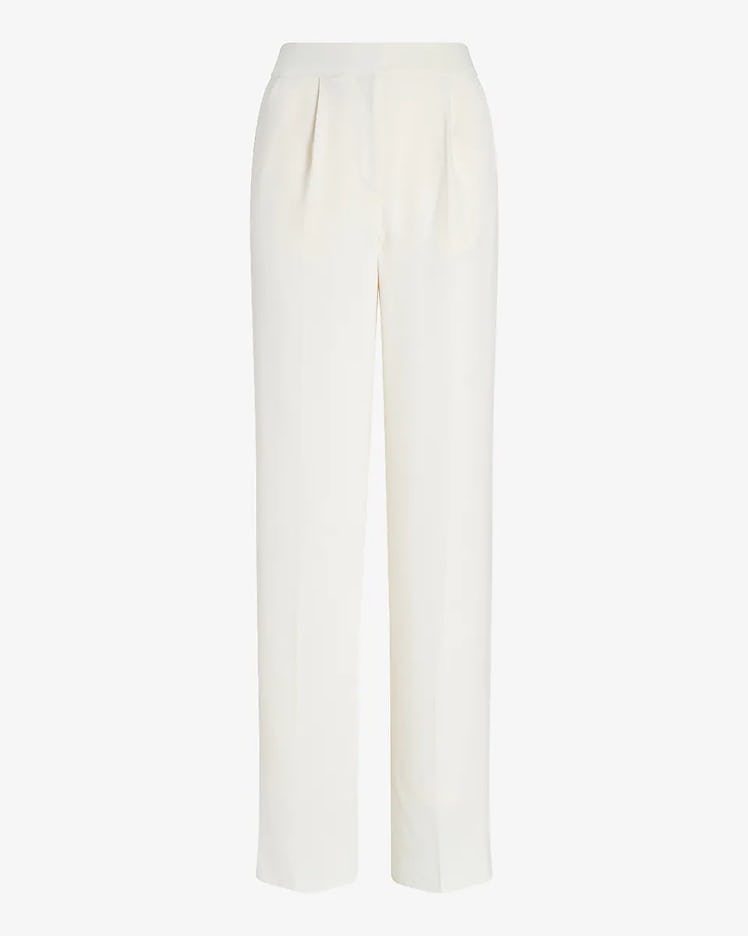 White High-Waisted Satin Wide-Leg Pant