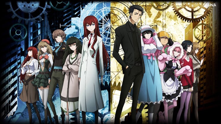 A cover poster with various characters from Stein's Gate