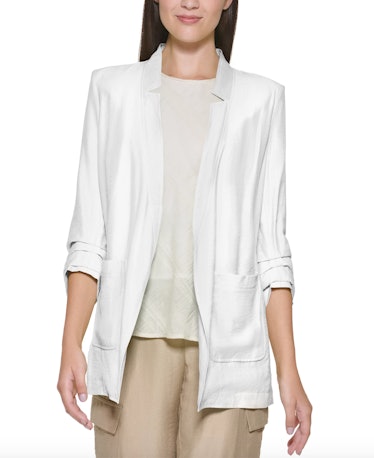 Notched Ruched-Sleeve Blazer