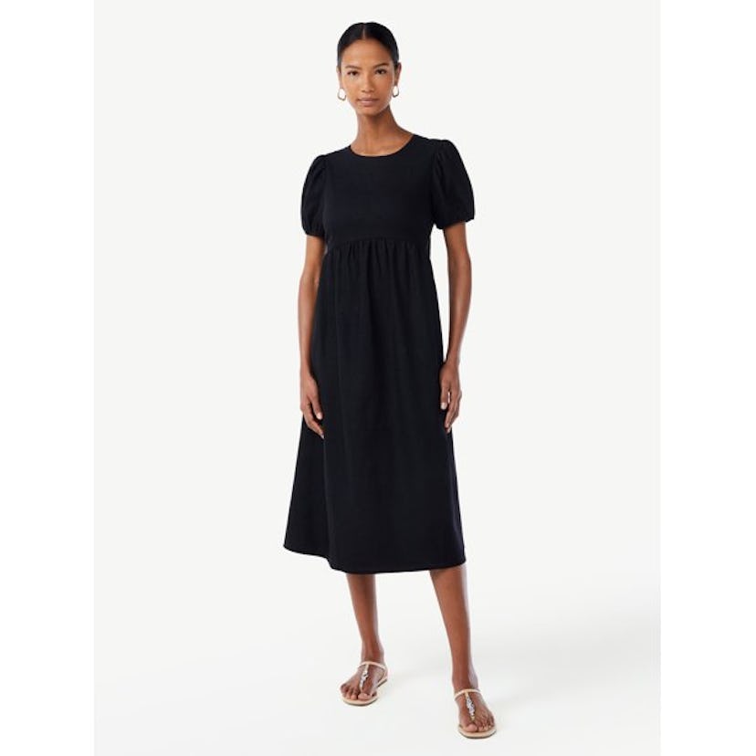 Bow Back Midi Dress with Puff Sleeves