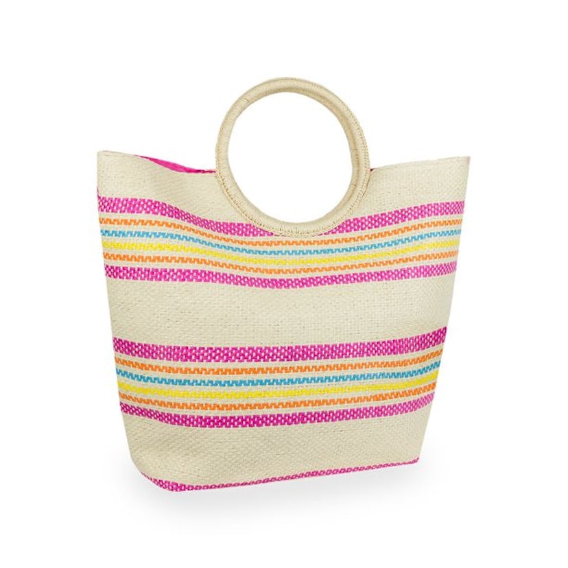Straw Circle Beach Tote Bag Multi