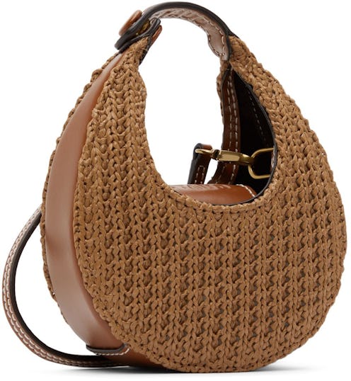 STAUD Tan Micro Raffia Moon Bag