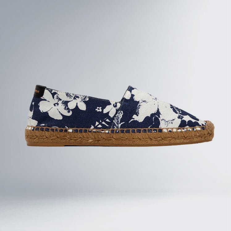 Saint Laurent White & Blue Hibiscus Print Espadrilles