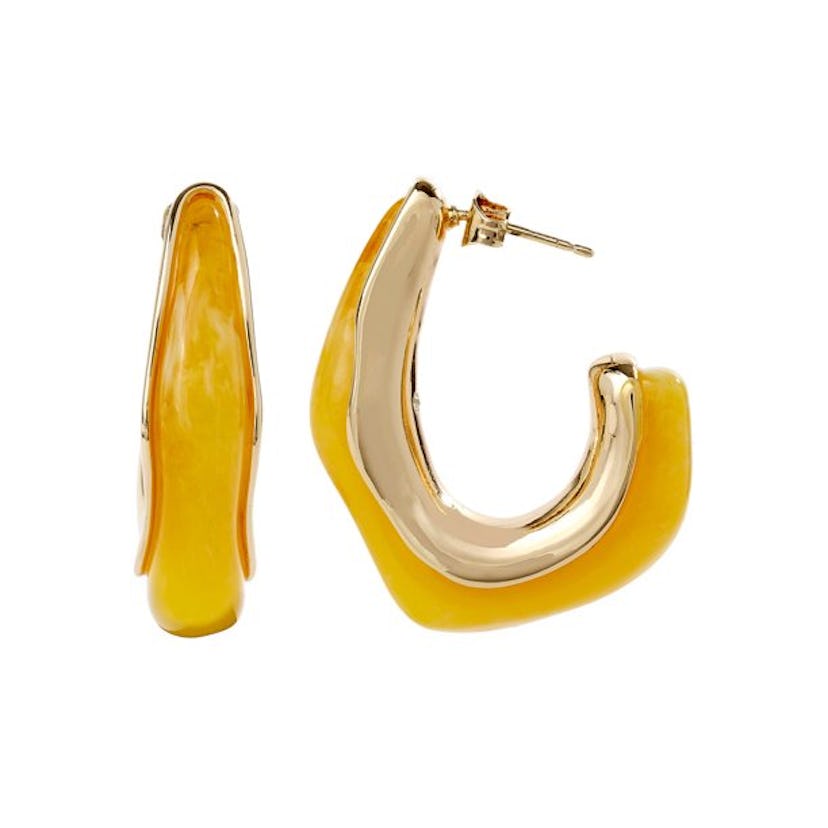 14KT Gold Flash-Plated Yellow Resin Hoop Earrings