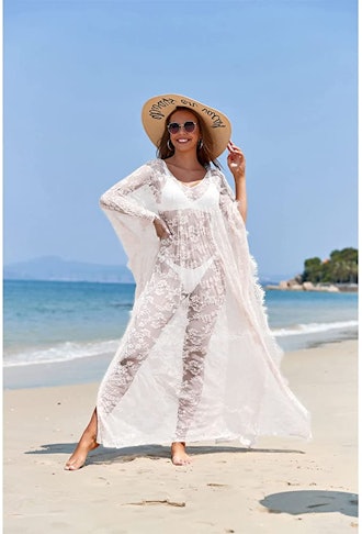 FINCATI Oversized Sheer Lace Cover-Up