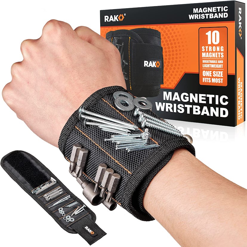A magnetic tool bracelet helps keep screws and such on-hand.