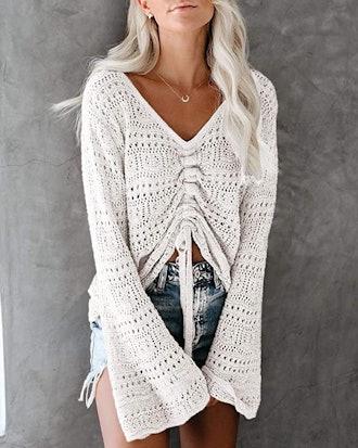 Saodimallsu Crochet Off-Shoulder Crop Top