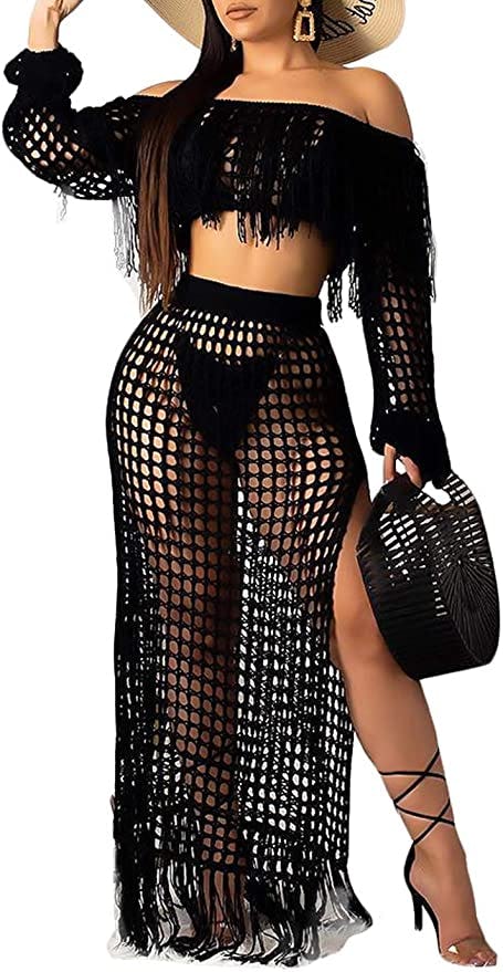 VNVNE Tassel Two-Piece Maxi Cover-Up Dress