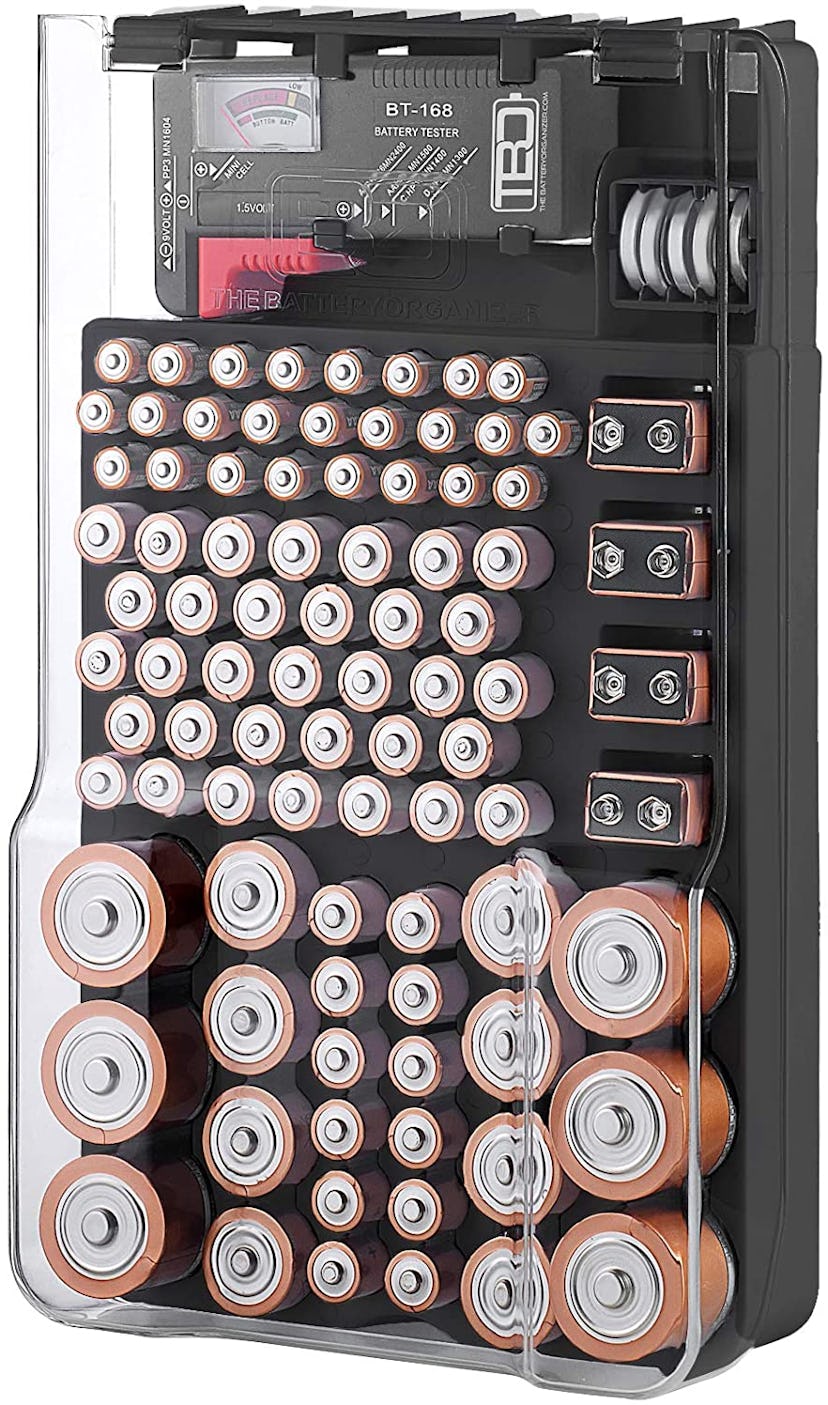 A battery organizer means no more searching for batteries when the remote control dies.