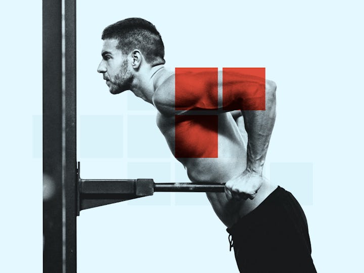 A man doing dips bodyweight workout