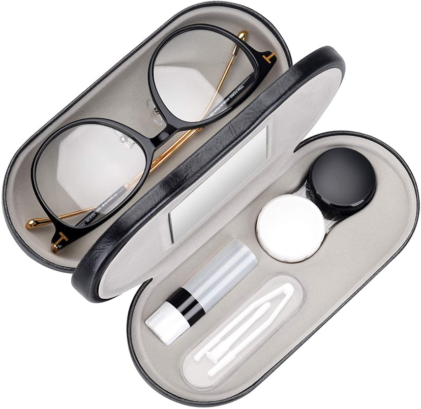 Muf's 2-in-1 case stores both glasses and contacts.