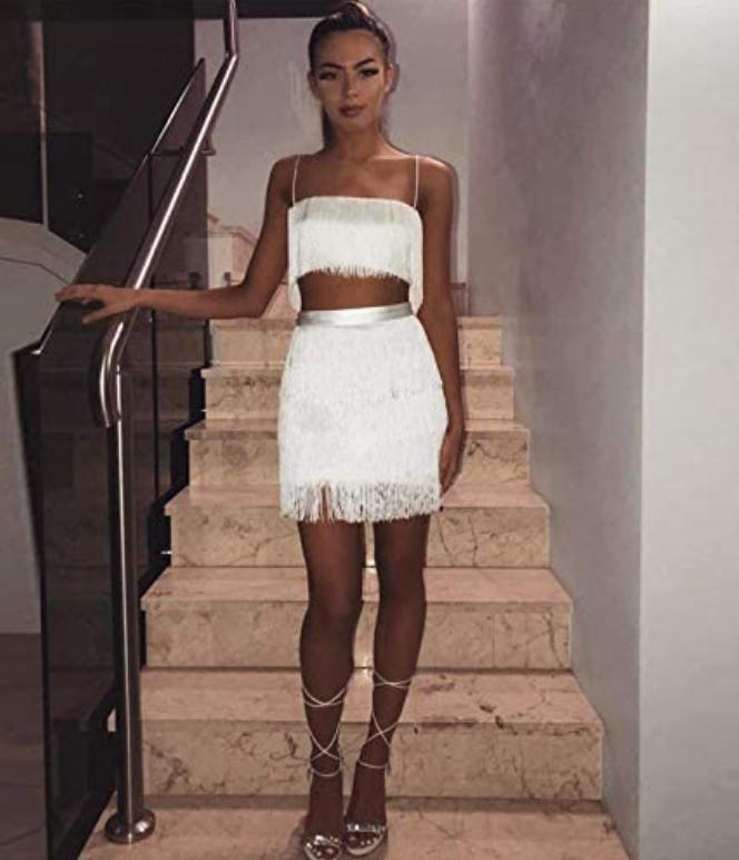 ECHOINE Feather Crop Top and Skirt Set