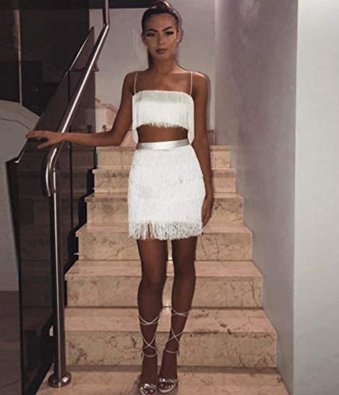 ECHOINE Feather Crop Top and Skirt Set