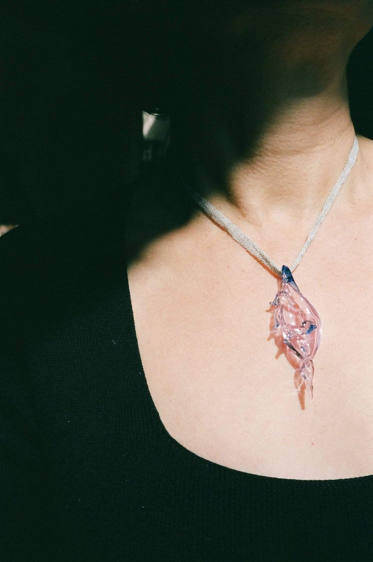 Maryam Nassir Zadeh Lilac Glass Conch Necklace