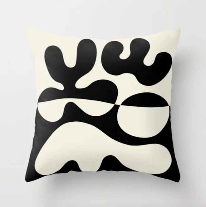 Mid Century Modern Organic Abstraction 235 Black and Linen Throw Pillow