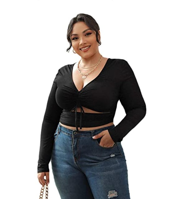 Romwe Front Knot Long Sleeve Top