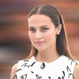 Alicia Vikander wearing a white top at Cannes