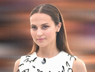 Alicia Vikander wearing a white top at Cannes